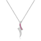 Petite Round cut Genuine Ruby Pendant Necklace with White Sapphire - FineColorJewels
