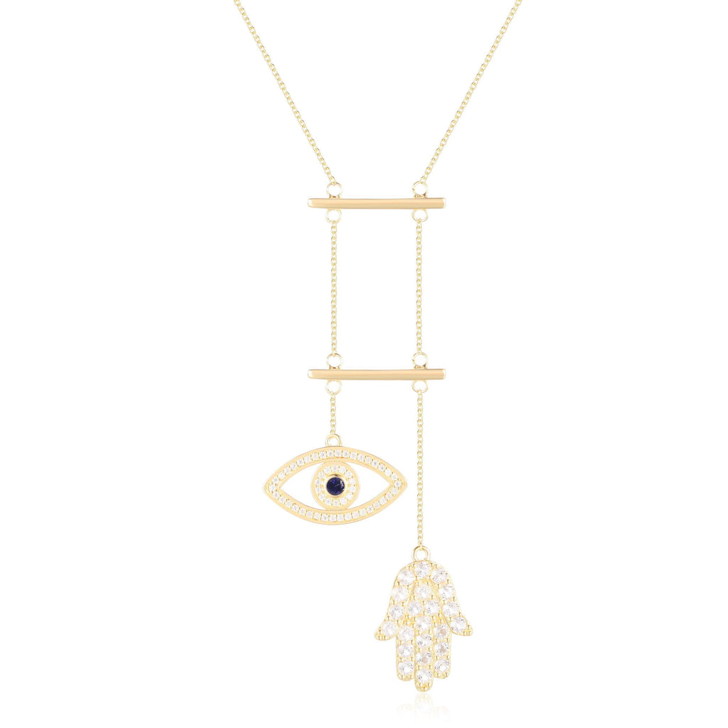 Sapphire Evil Eye and Hamsa Necklace - FineColorJewels