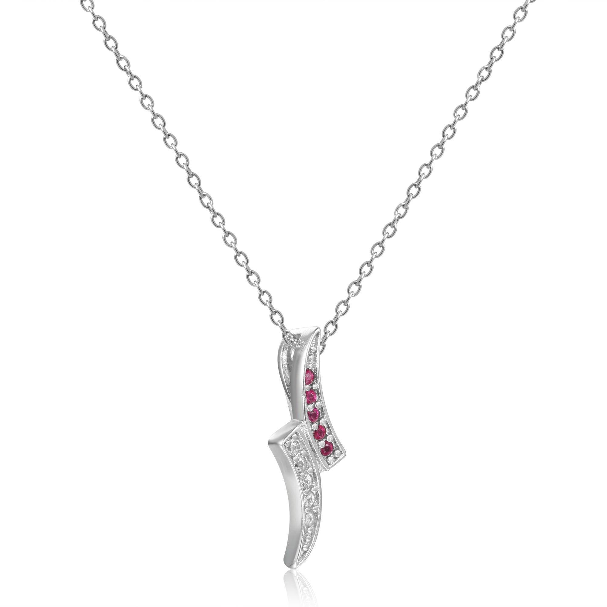 Petite Round cut Genuine Ruby Pendant Necklace with White Sapphire - FineColorJewels