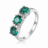 Green Three Stone Ring Emerald Ring - FineColorJewels