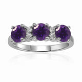 Three Stone Purple Amethyst Ring - FineColorJewels