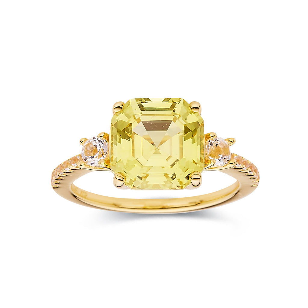 Unheated Untreated Ceylon Round Yellow Sapphire and Diamond Ring in 14k  white gold (SSR-5841)