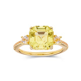 Lab Grown Sapphire Ring Asscher Cut Yellow Ring 18K Yellow Gold Plated Sterling Silver Ring Engagement Ring - FineColorJewels