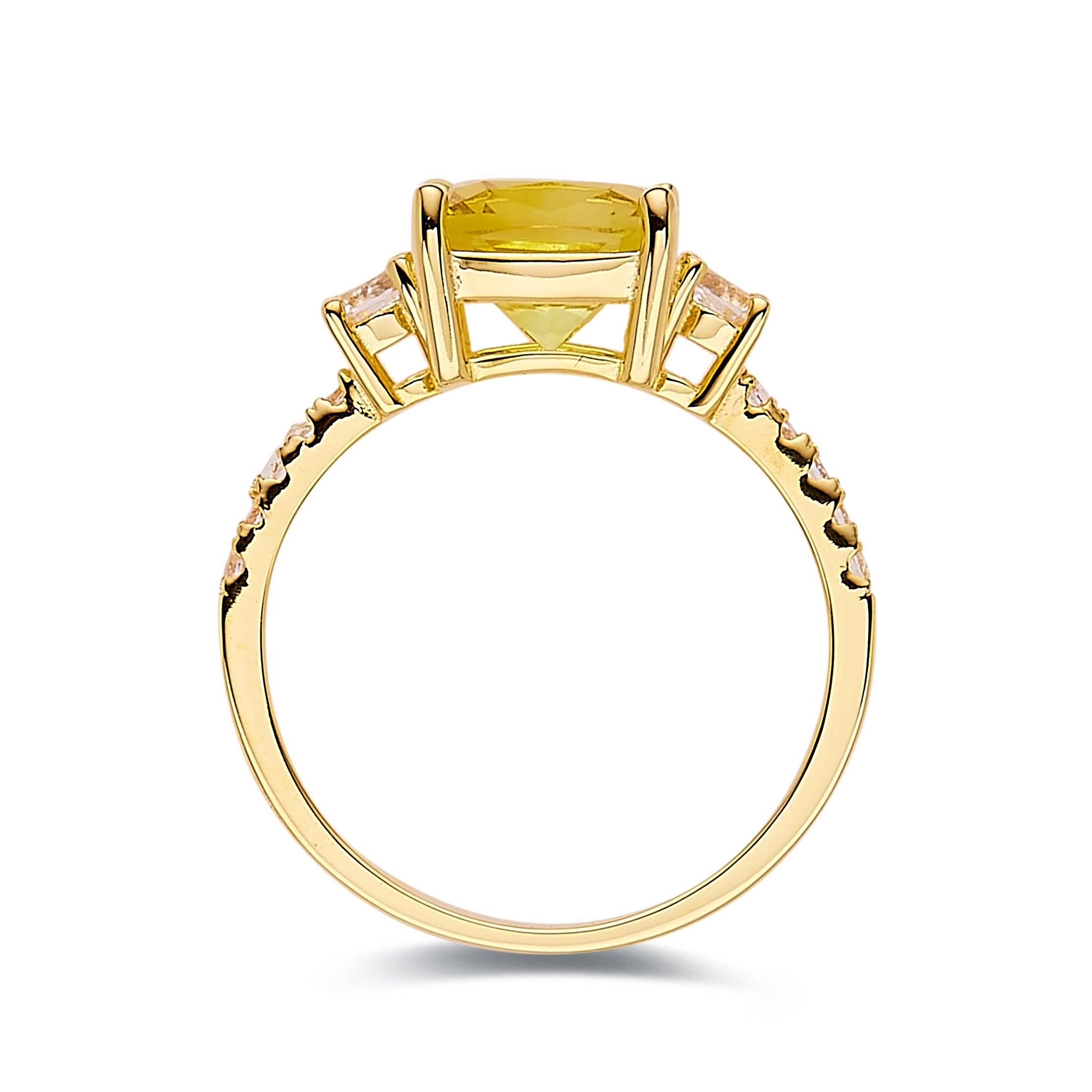 Yellow Sapphire Ring Yellow Diamond Engagement Ring Yellow Cocktail 18K Yellow Gold Plated Silver Proposal Ring Yellow Jewelry Gifts