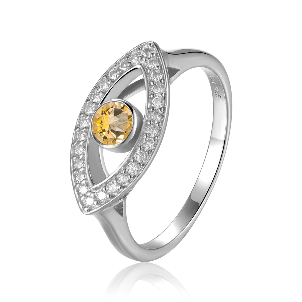 Natural Citrine Evil Eye Ring with Moissanite Accents - FineColorJewels
