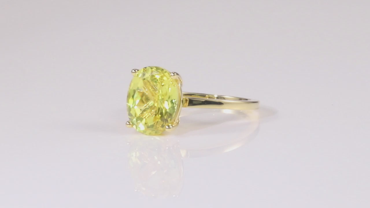 video of Canary Yellow Sapphire Ring Yellow Diamond Oval Solitaire Engagement Ring 18K Yellow Gold Plated Silver Proposal Ring Gift For Her