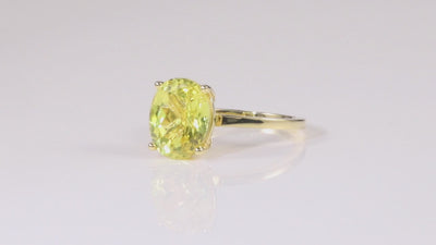video of Canary Yellow Sapphire Ring Yellow Diamond Oval Solitaire Engagement Ring 18K Yellow Gold Plated Silver Proposal Ring Gift For Her
