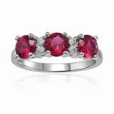Ruby Three Stone Ring for Women - FineColorJewels