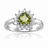 Green Peridot Heart Ring for Women Sterling Silver Statement Ring - FineColorJewels