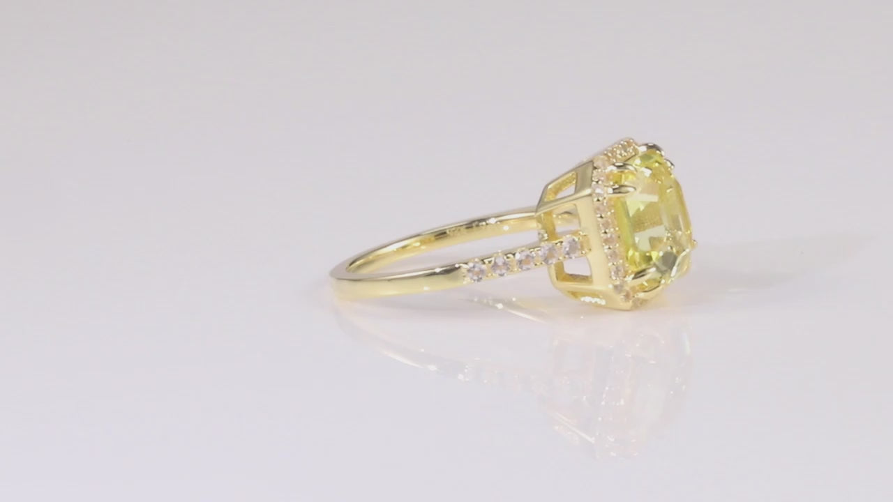 video of best ring gift yellow canary ring Bright yellow ring lab grown sapphire ring