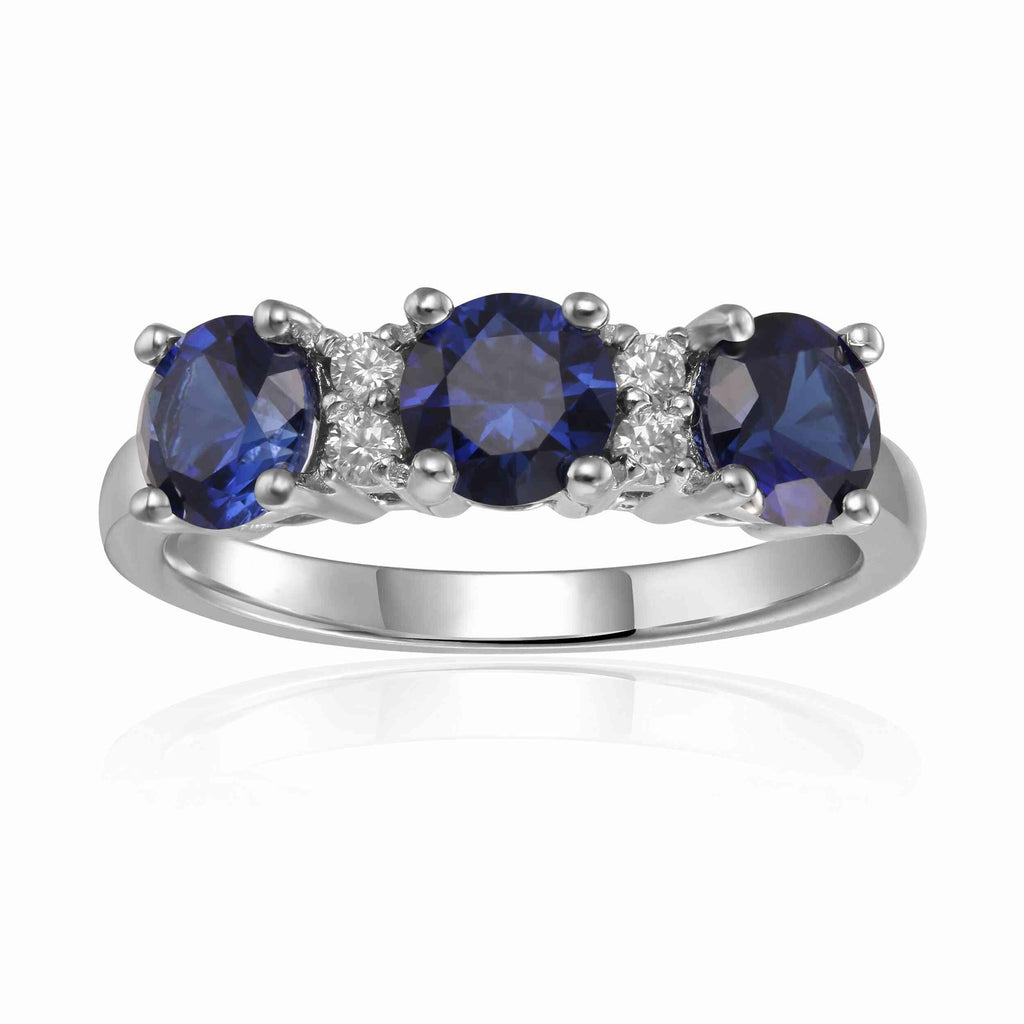 Blue Sapphire Three Stone Ring - FineColorJewels