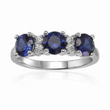 Blue Sapphire Three Stone Ring - FineColorJewels