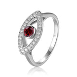 Natural Garnet Evil Eye Ring with Moissanite Accents - FineColorJewels