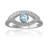Evil Eye Ring Natural Blue Topaz Protection Ring - FineColorJewels