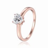 Heart Moissanite Solitaire Ring in Rose Gold Plated Sterling Silver - FineColorJewels