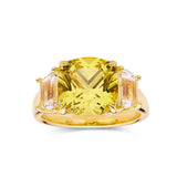 Yellow Sapphire Statement Ring Anniversary Gift For Her Yellow Diamond 18K Gold Plated Sterling Silver Ring- FineColorJewels