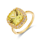 Sunset Glow Statement Ring Canary Yellow Sapphire Ring Yellow Cushion Halo Ring- FineColorJewels