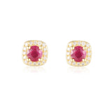 Halo Ruby Earrings in Yellow Gold Plated Silver with Moissanite
