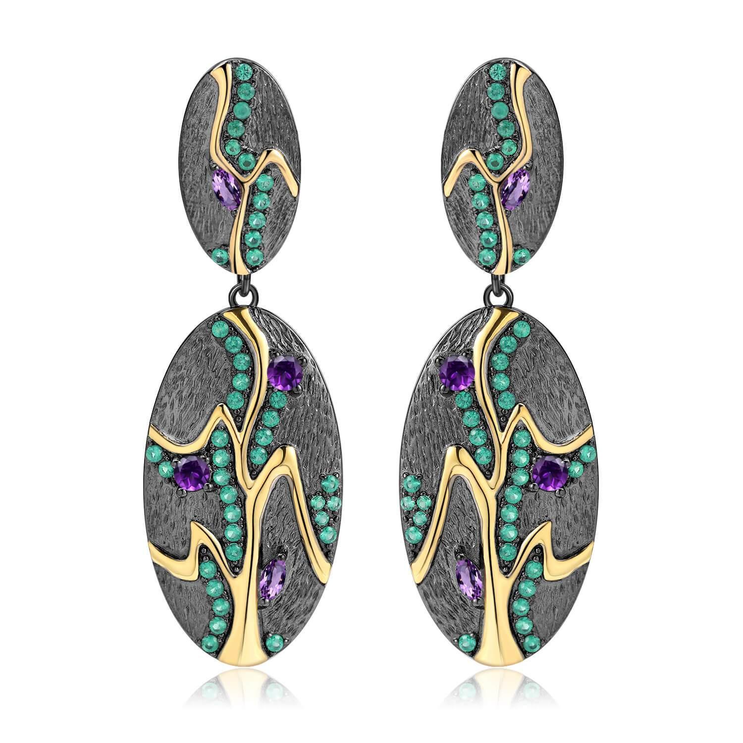 Signature Gold-Plated Amethyst Earrings.
$ 50 - 100, Amethyst, Purple, Oval, 925 Sterling Silver, Dangle