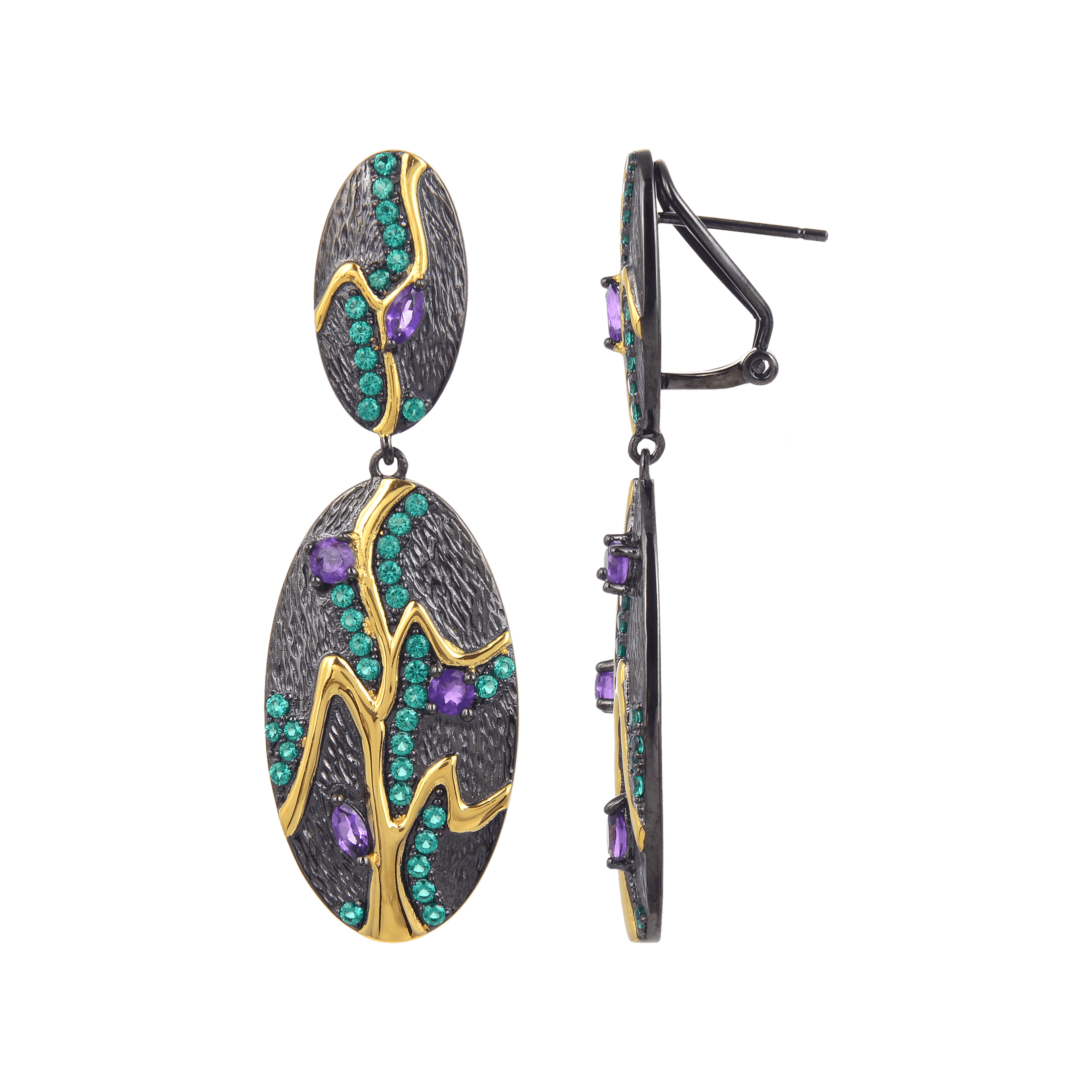 Signature Gold-Plated Amethyst Earrings.
$ 50 - 100, Amethyst, Purple, Oval, 925 Sterling Silver, Dangle