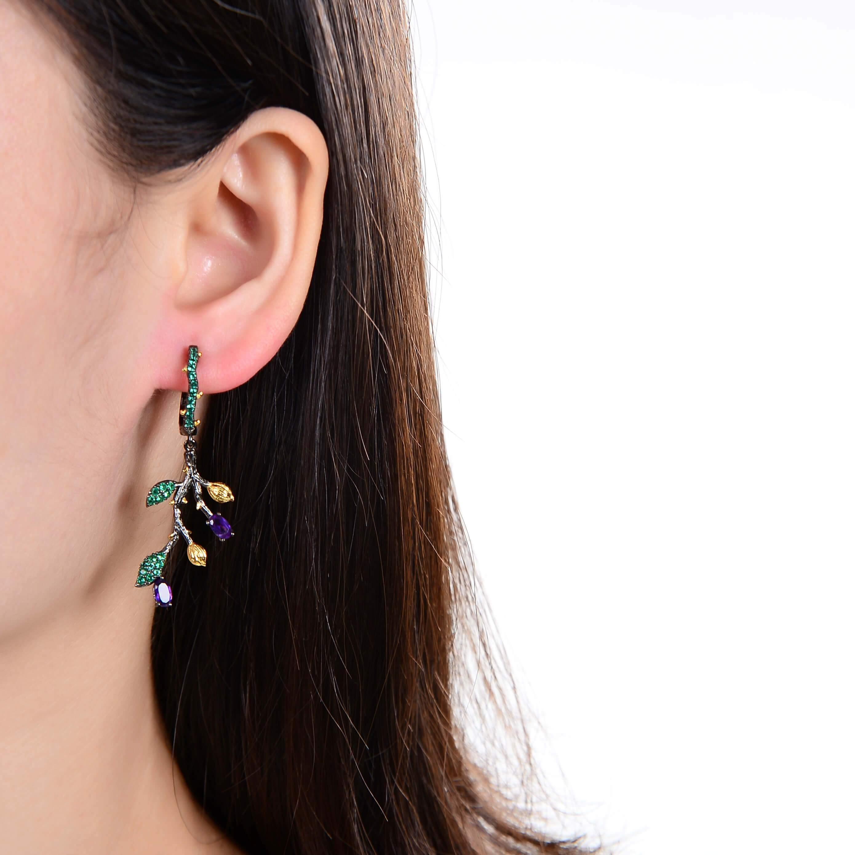 Artisan Amethyst Nature Inspired Earrings.
$ 50 - 100, Amethyst, Purple, Oval, 925 Sterling Silver, Dangle