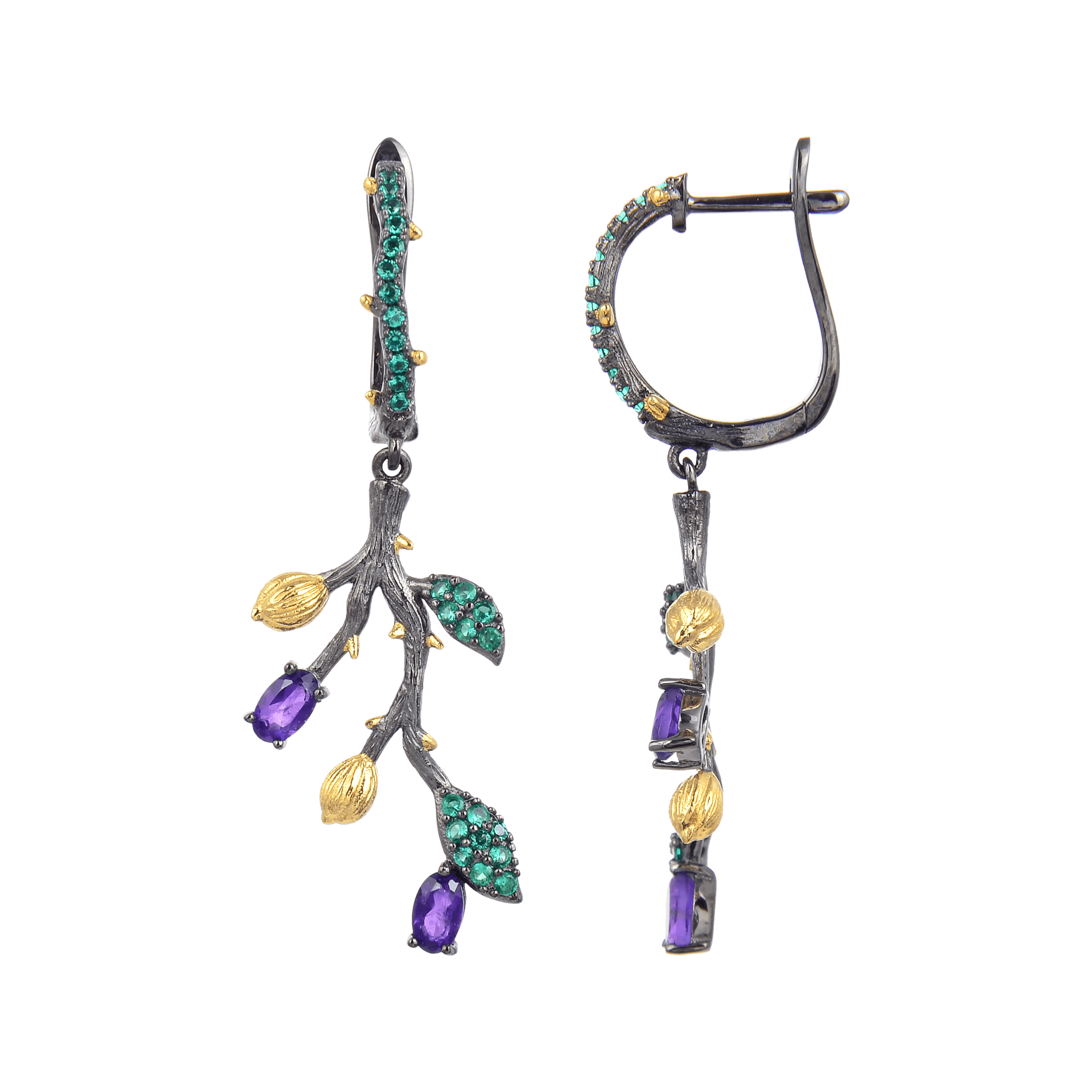 Artisan Amethyst Nature Inspired Earrings.
$ 50 - 100, Amethyst, Purple, Oval, 925 Sterling Silver, Dangle