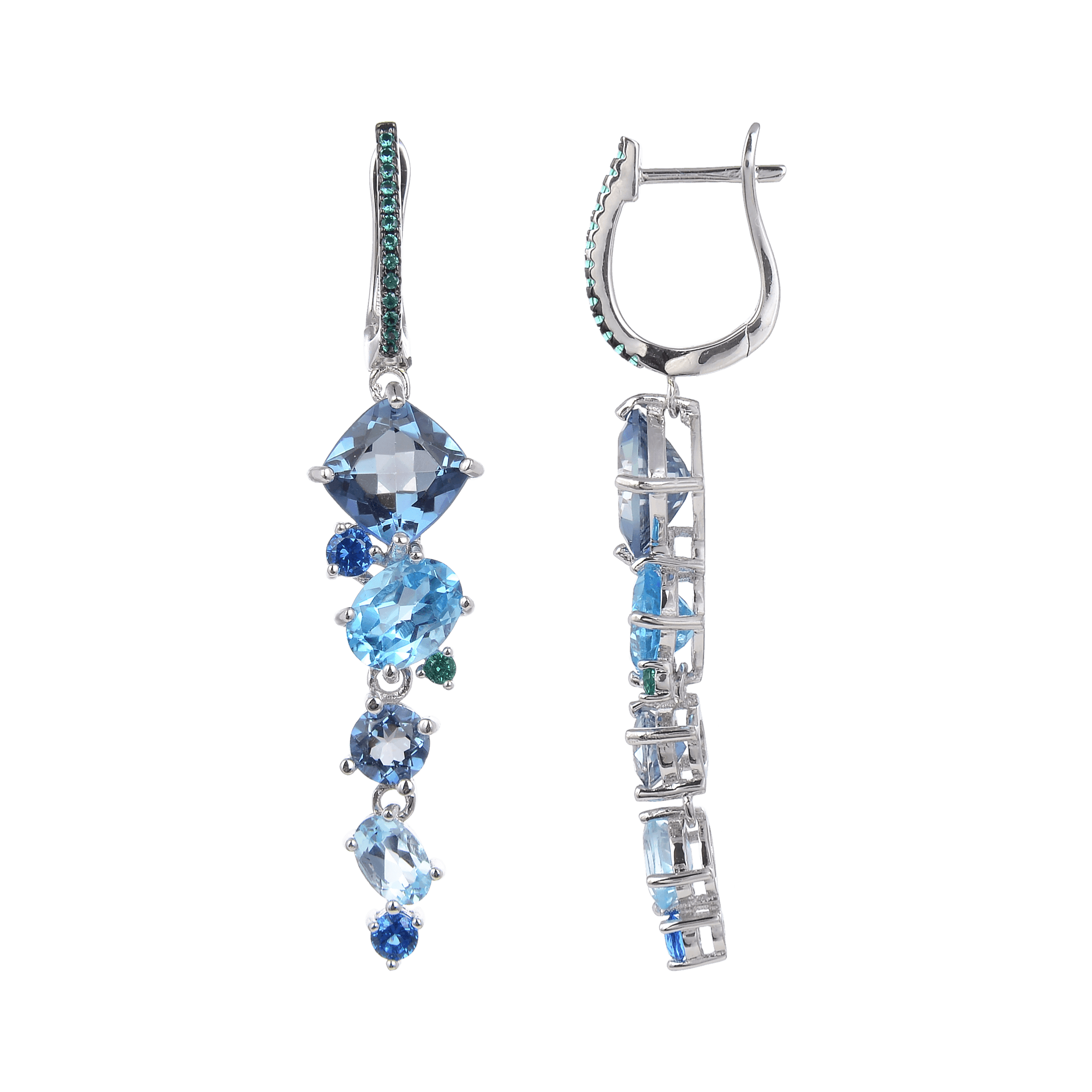 Classic Sterling Silver Mystic Quartz and Blue Topaz Earrings.
$ 50 - 100, Blue Topaz, Cushion, Oval, Round, Blue, Iolite, 925 Sterling Silver, Dangle, Drop