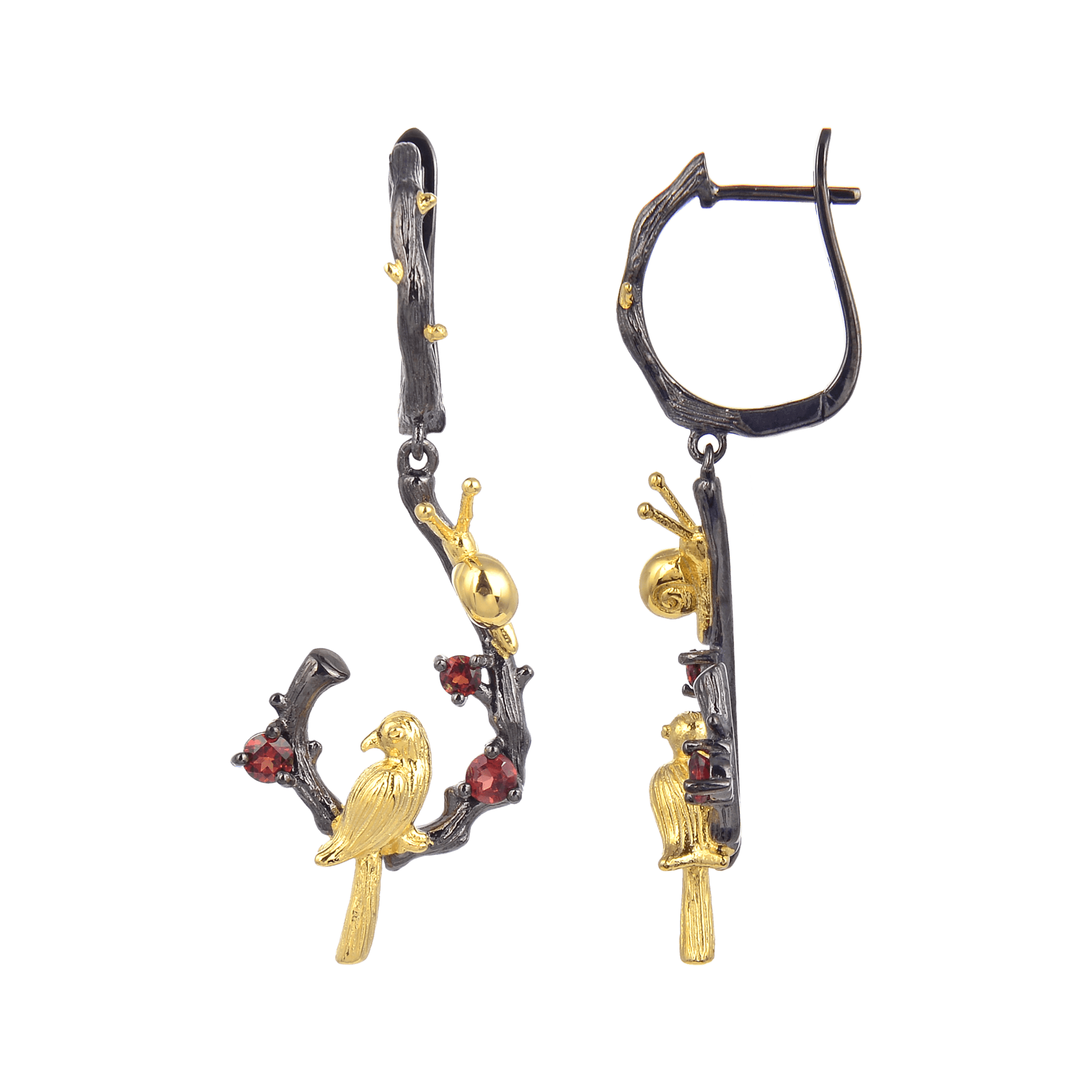 Exotic Nature Inspired Garent Gold Plated Robin Earrings.
$ 50 - 100, Garnet, Red, Round, 925 Sterling Silver, 925 Sterling Silver Ð Gold Plated Yellow, Dangle, Drop