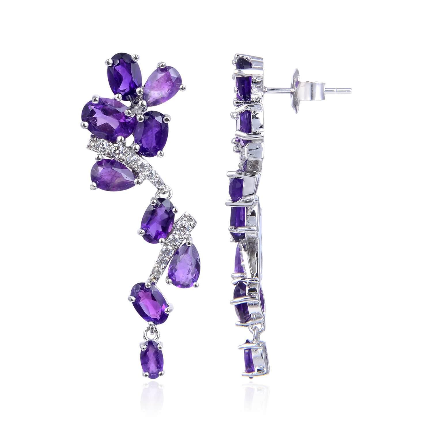 Classic Dangling Amethyst Earrings, $ 50 - 100, Amethyst, Oval, 925 Sterling Silver, Dangle