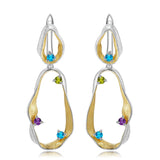Signature Rhodium and Gold Plated Earrings.
$ 50 - 100, Blue Topaz, Peridot, Amethyst, Round, 925 Sterling Silver, Dangle, Hoop