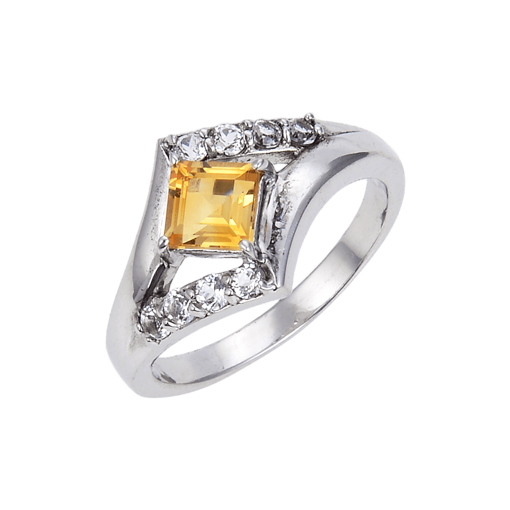 Yellow Gold Oval Citrine and White Topaz Solitaire Engagement/Promise Ring