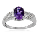 Classic Round Amethyst White Topaz Ring.  
$ 50 & Under, 8, Purple, Oval Shape, Amethyst, Purple, White Topaz, 925 Sterling Silver, Solitair Ring