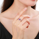 Elegant Natural Amethyst Round Shaped Ring with White Sapphire, Amethyst, Purple, Round, 925 Sterling Silver, 6, 7, 8, Fashion