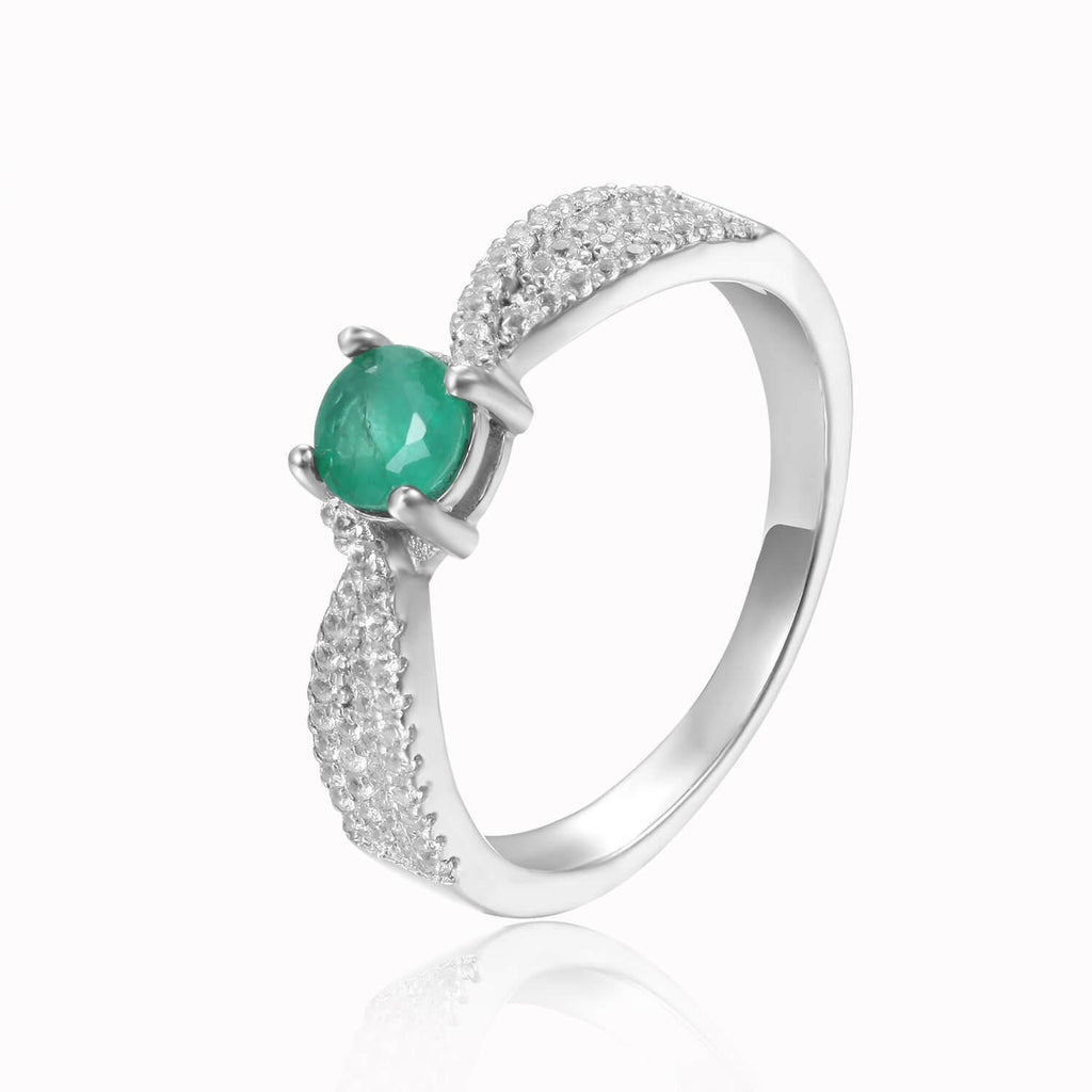 This May Birthstone Ring is a Green Emerald Unique Engagement Ring, this beautiful piece of jewelry could become a promise ring, an engagement ring, or a special gift this Christmas. A beautiful gift for her the Fine Color Jewels Dean Collection features Birthstone rings and other Fine Jewelry!