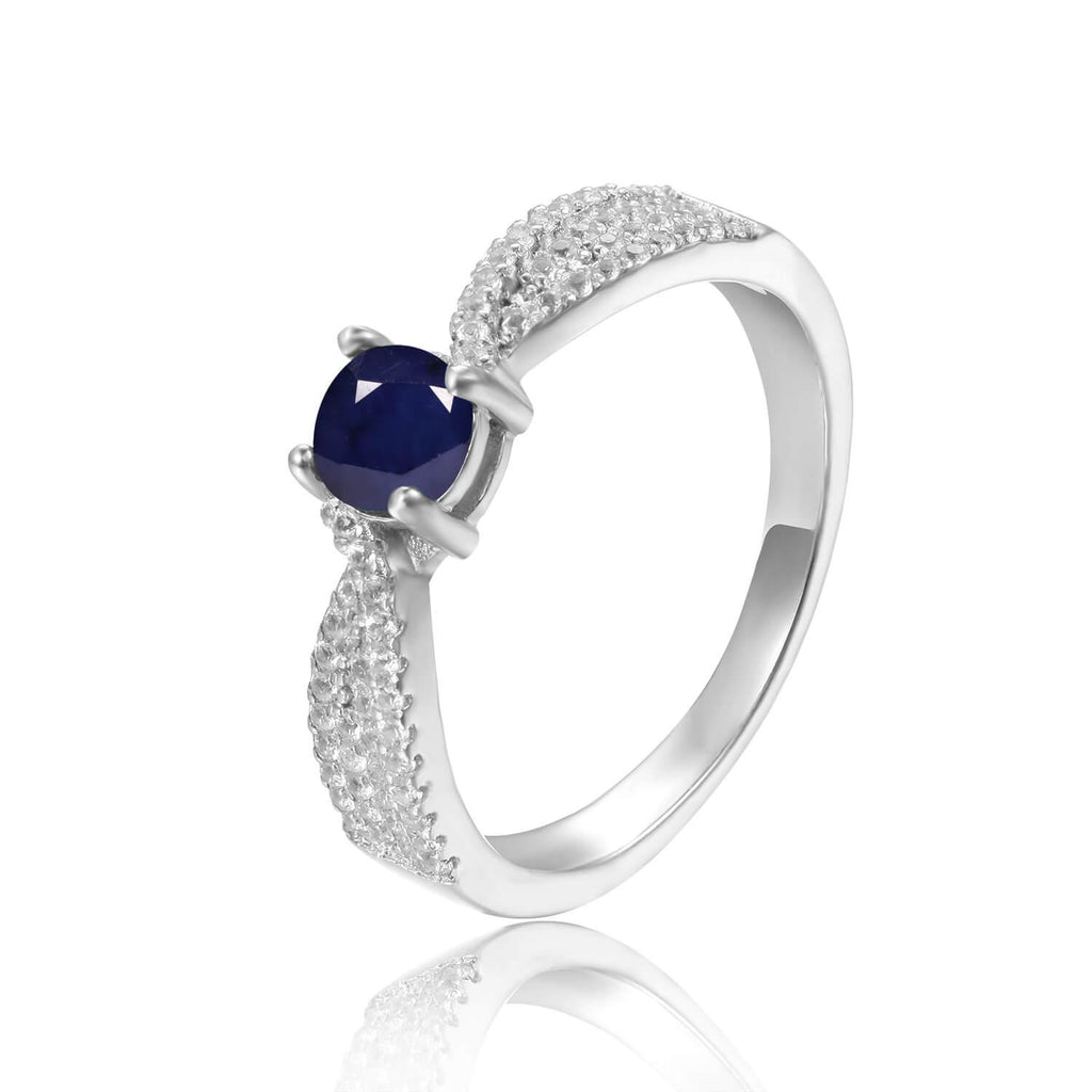 Genuine Sapphire Engagement Ring in Round Shaped with White Sapphire
