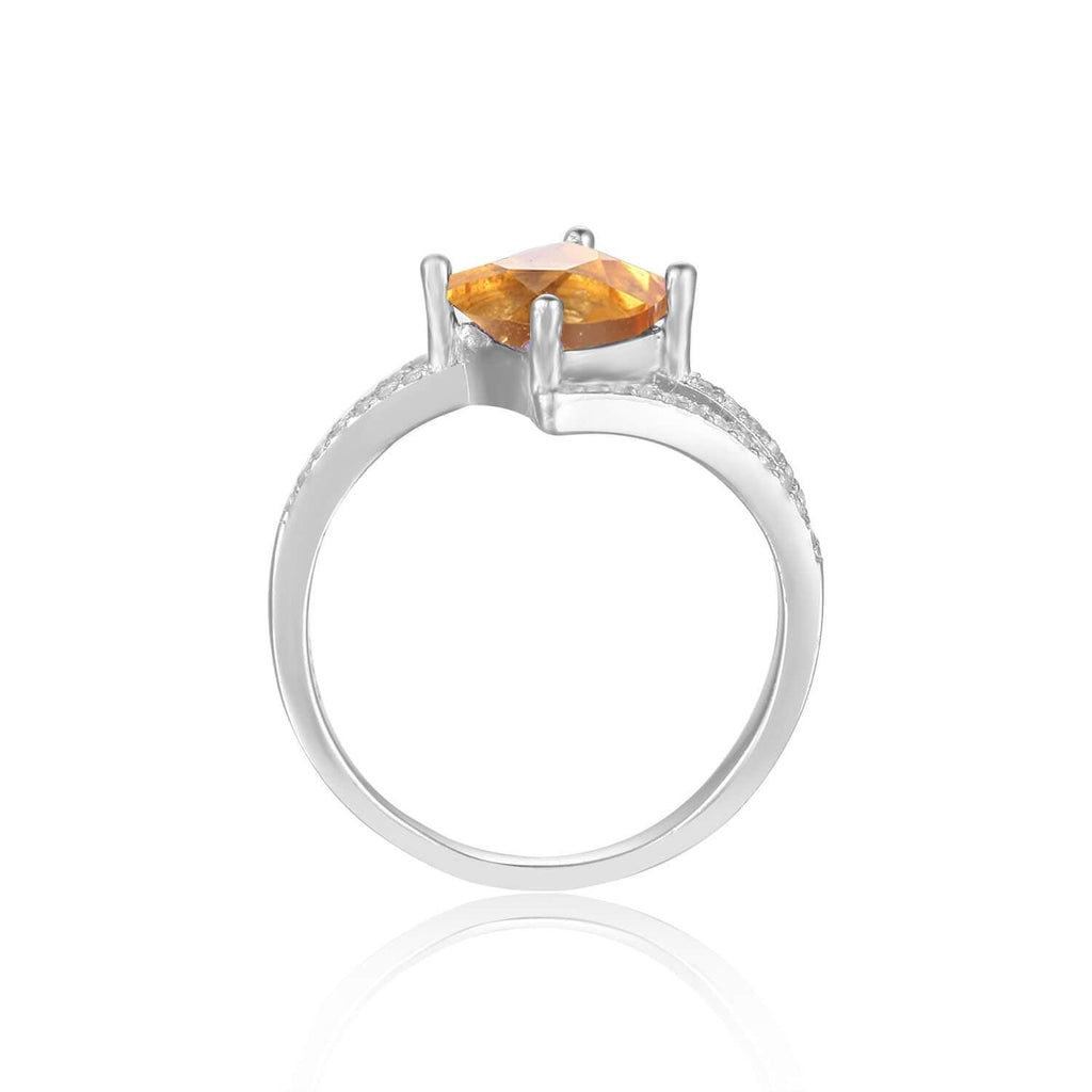 Refined Square Princess cut Natural Citrine Ring with White Sapphire