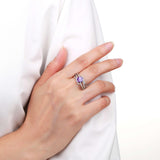 Luxurious Round cut Natural Amethyst Ring with White Sapphire 