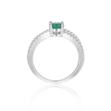 Stylish Round cut Genuine Emerald Ring with White Sapphire