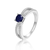 Stylish Round cut Genuine Blue Sapphire Ring with White Sapphire
