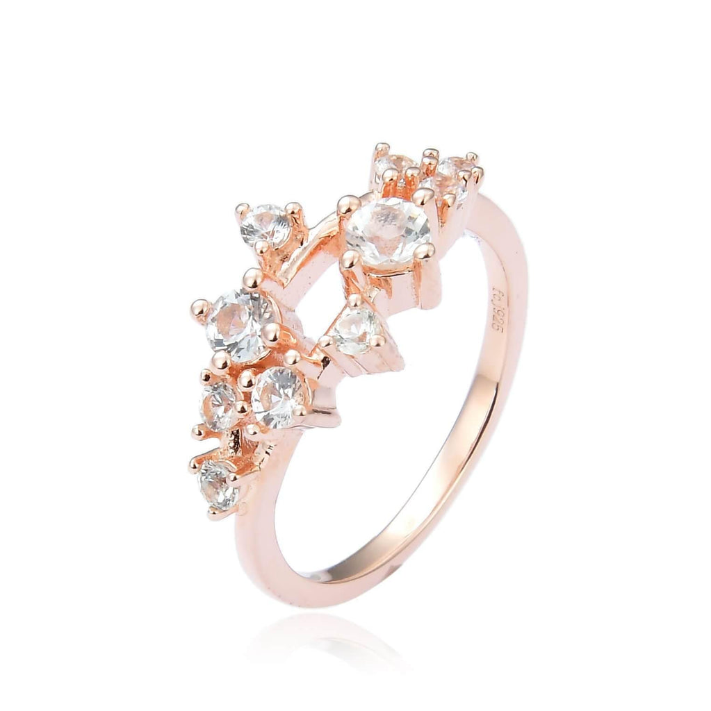Enticing White Sapphire Cluster Ring in Rose Gold Plated Sterling Silver