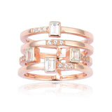 Solid Baguette White Topaz Rose Gold Plated Sterling Silver Ring with White Sapphire