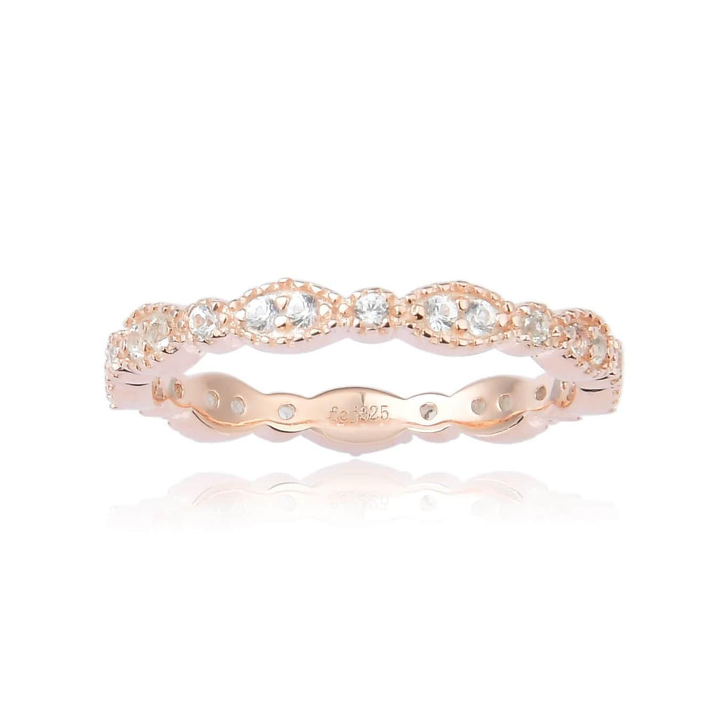 Dainty White Sapphire Round cut Rose Gold Plated Sterling Silver Eternity Ring