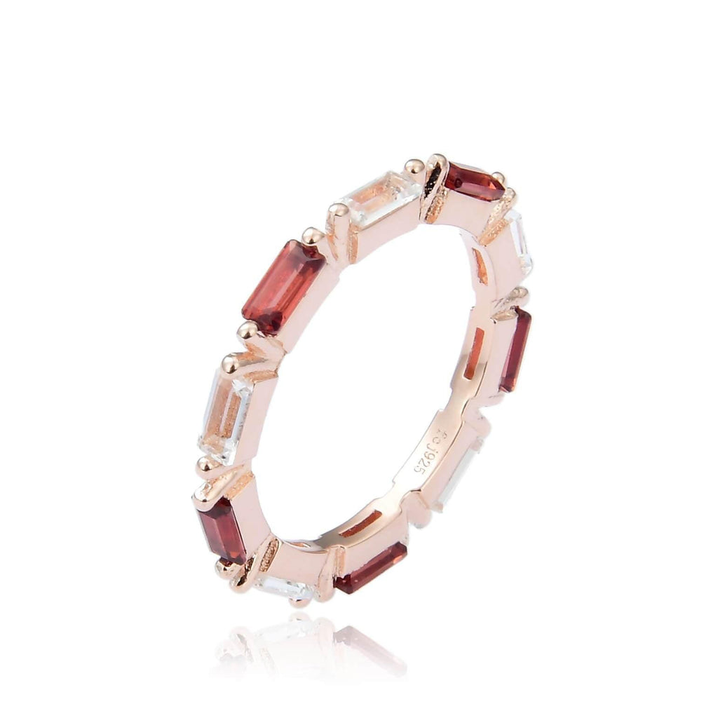 All Natural Garnet and White Topaz Baguette Style Ring