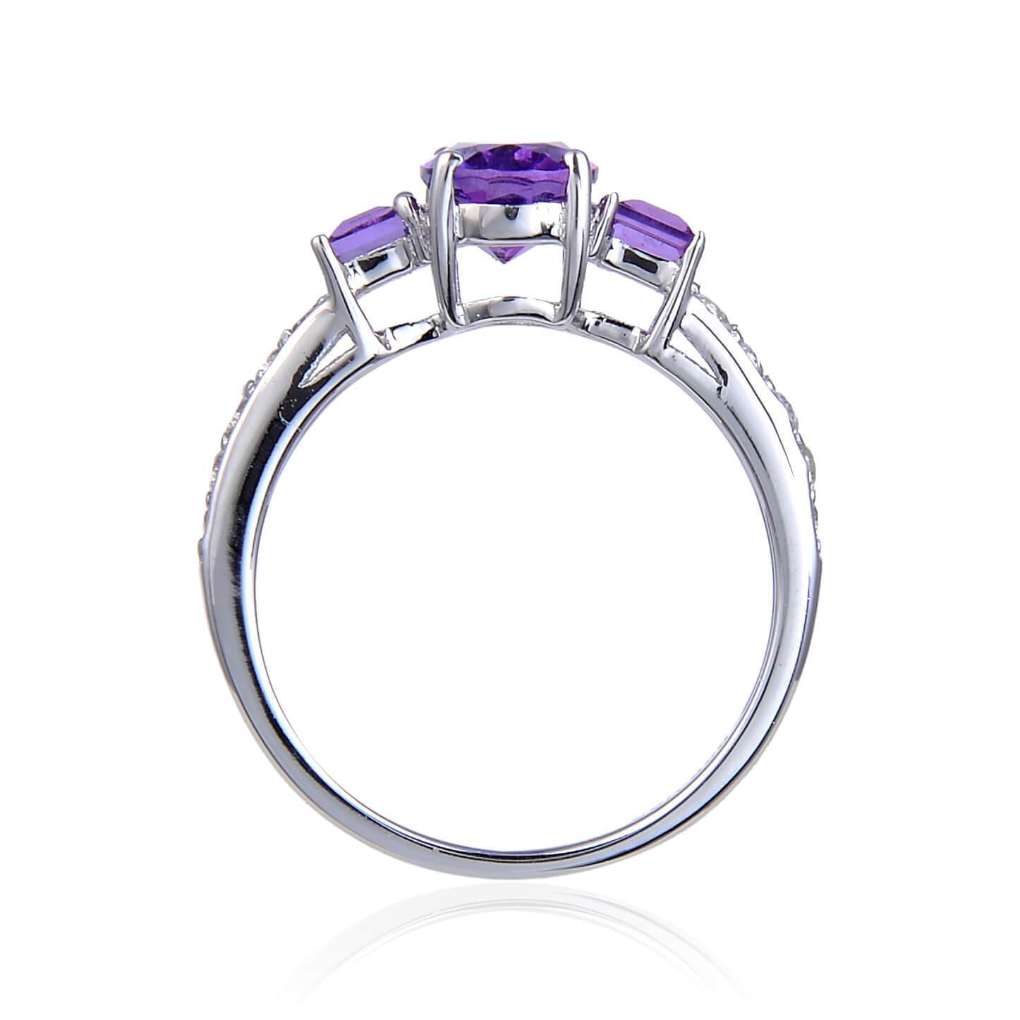 February birthstone ring, three stone ring design, eternity ring design