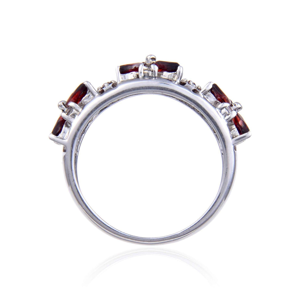 Marquise Garnet and White topaz Fashion Ring.
$ 50 & Under, 6, Marquise, Garnet, Pyrope/Dark Red, White, White Topaz, 925 Sterling Silver, Fashion