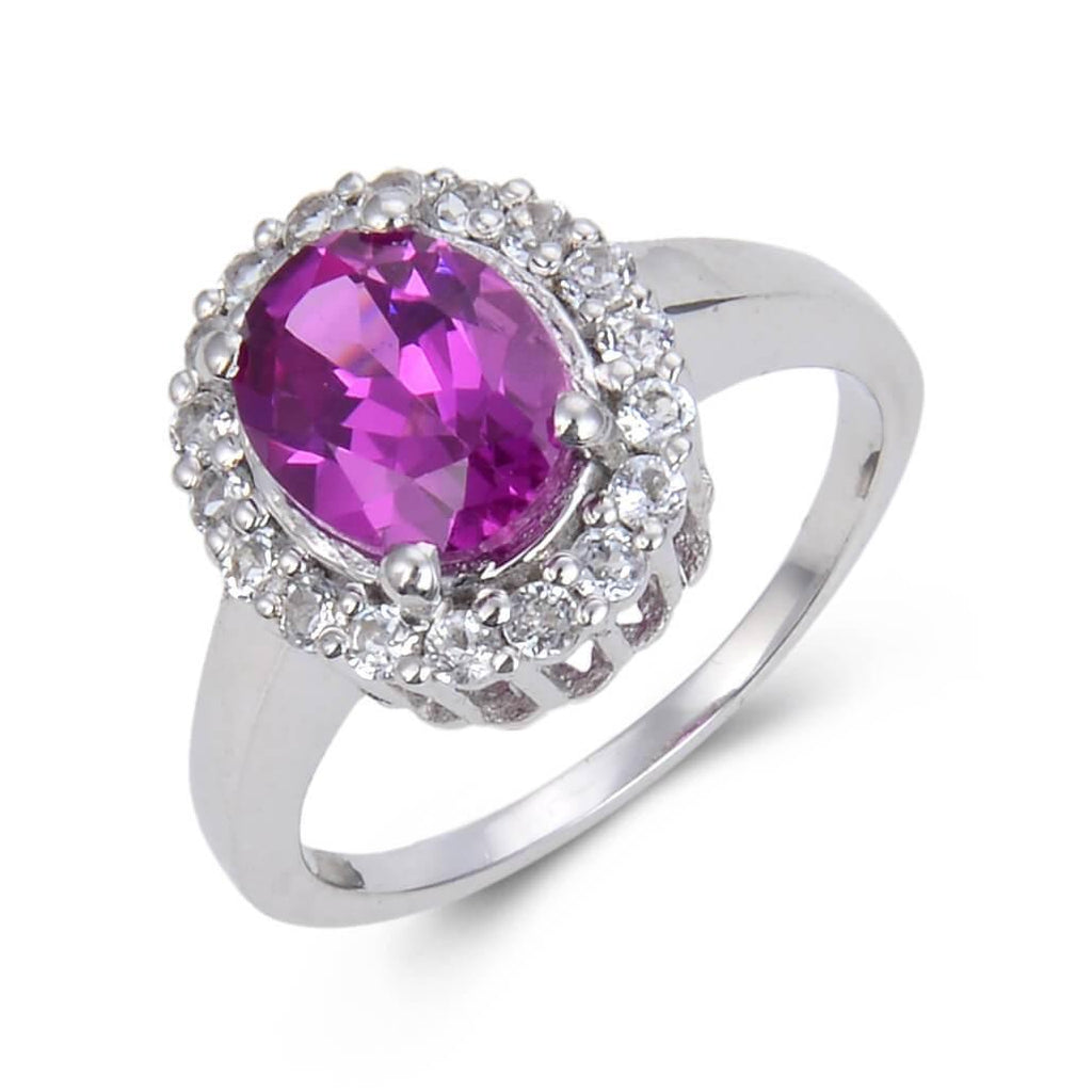 Classic Oval Created Purple Sapphire Ring.
$ 50 - 100, Lab Created Purple Sapphire, Purple, Oval, White, White Topaz, 925 Sterling Silver, 6, 7, 8, Halo
