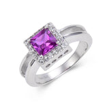 Purple Sapphire Chunky Square Halo Ring