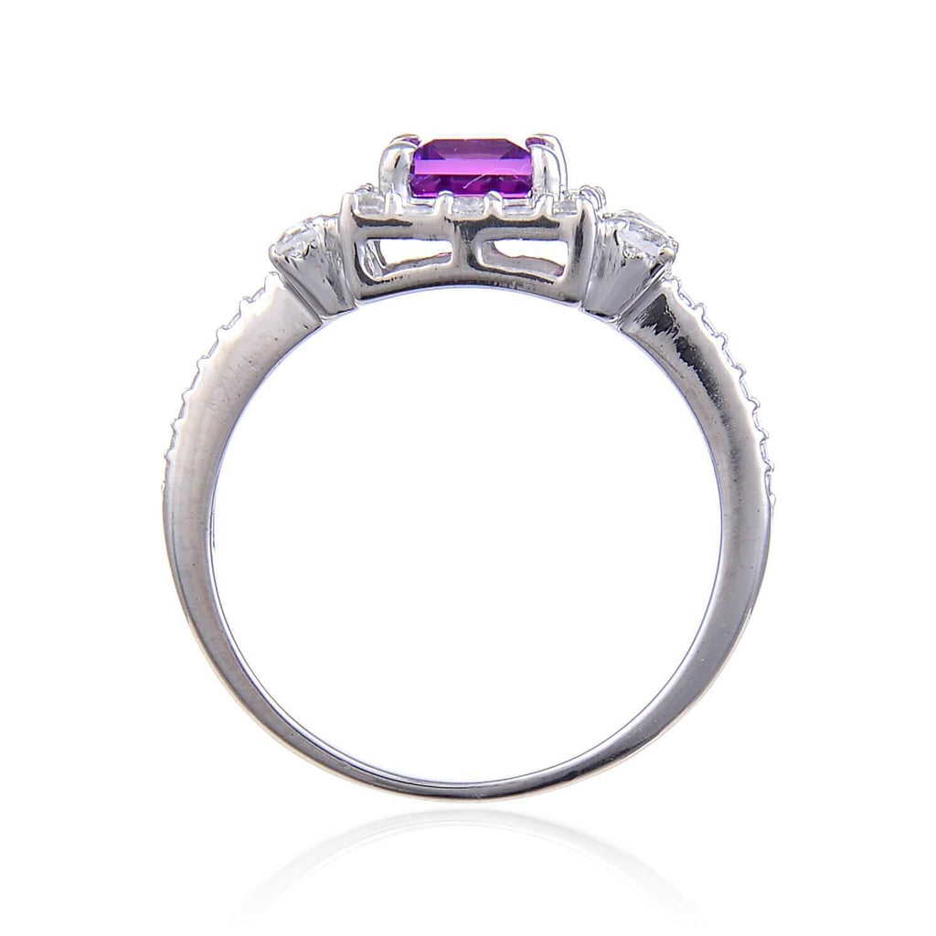 Classic Created Purple Sapphire Square Ring.
$ 50 & Under, Lab Created Purple Sapphire, Purple, Square, White, White Topaz, 925 Sterling Silver, 6, 7, 8, Halo