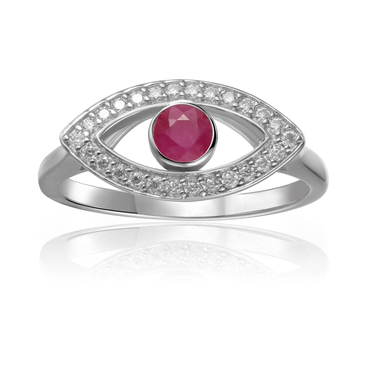 Shop 1.3 Ct Round Red Ruby Bezel Silver Evil Eye Ring online | Fine ...