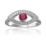 Ruby evil eye ring with moissanite, ruby ring in sterling silver, protection ring